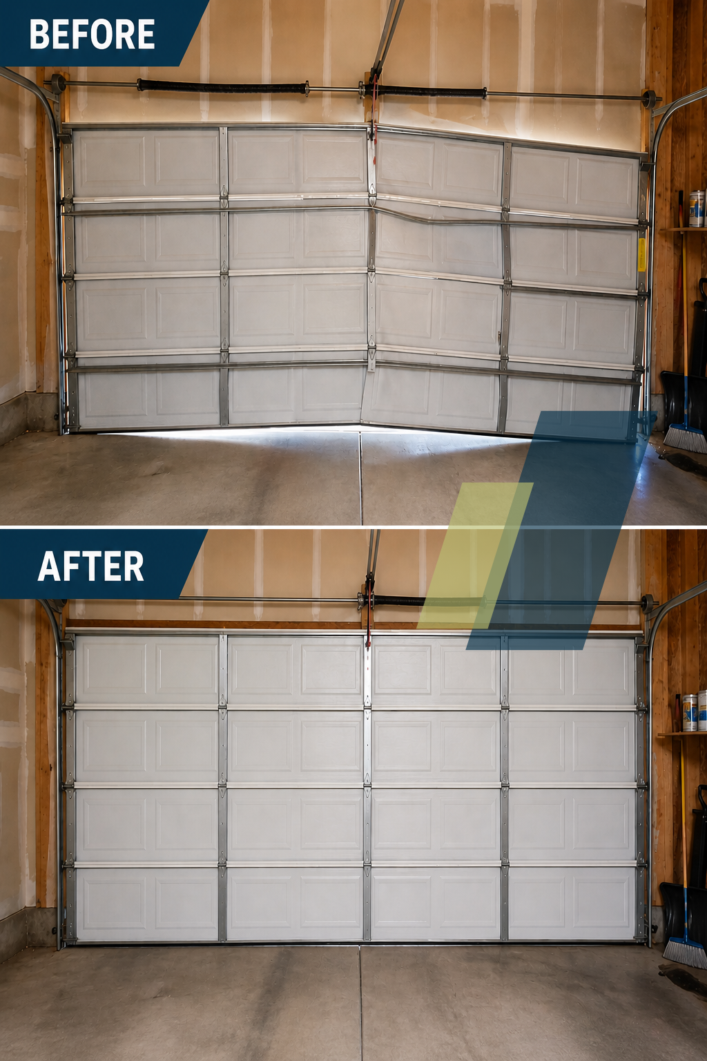 Garage door before & after repairs